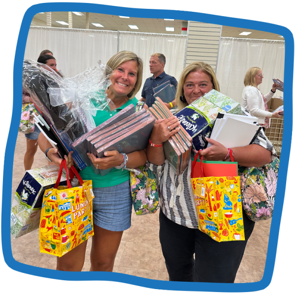 teachers with their supplies